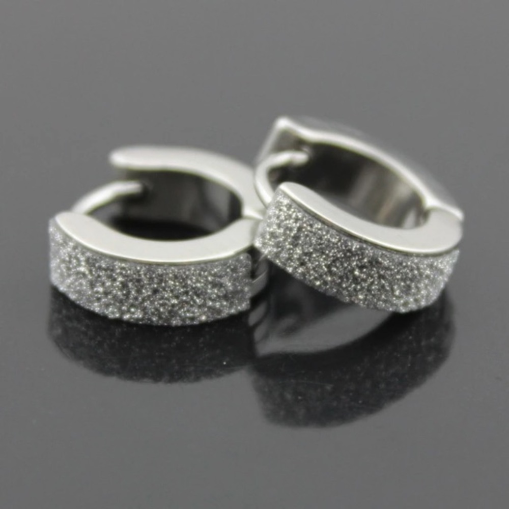 NEW!๐๐PUNK HOOPS! SPARKLE!๐๐SILVERY UNISEX MEN - Picture 6 of 8